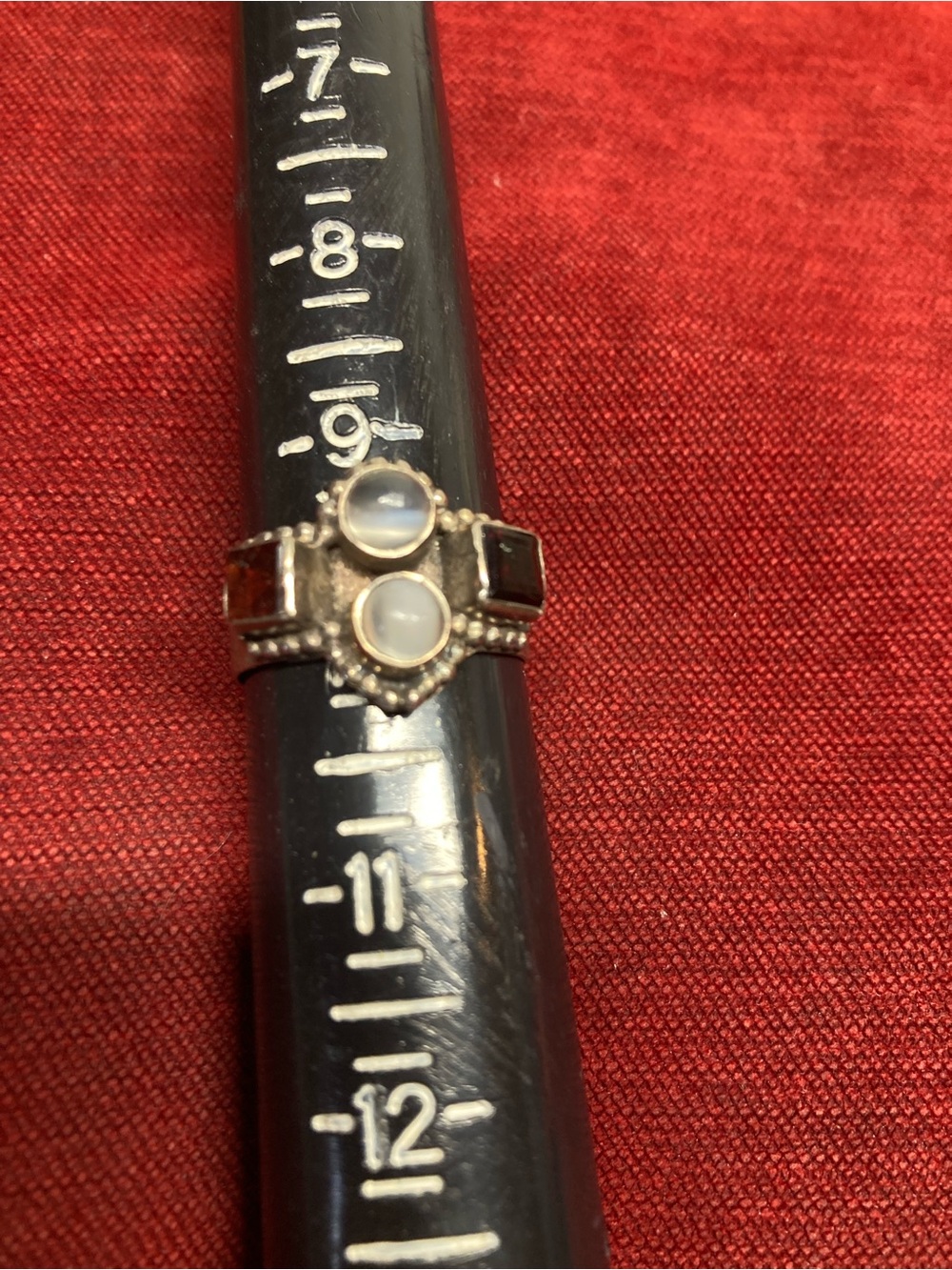 Vintage Sterling Silver Moonstone and Garnet Ring